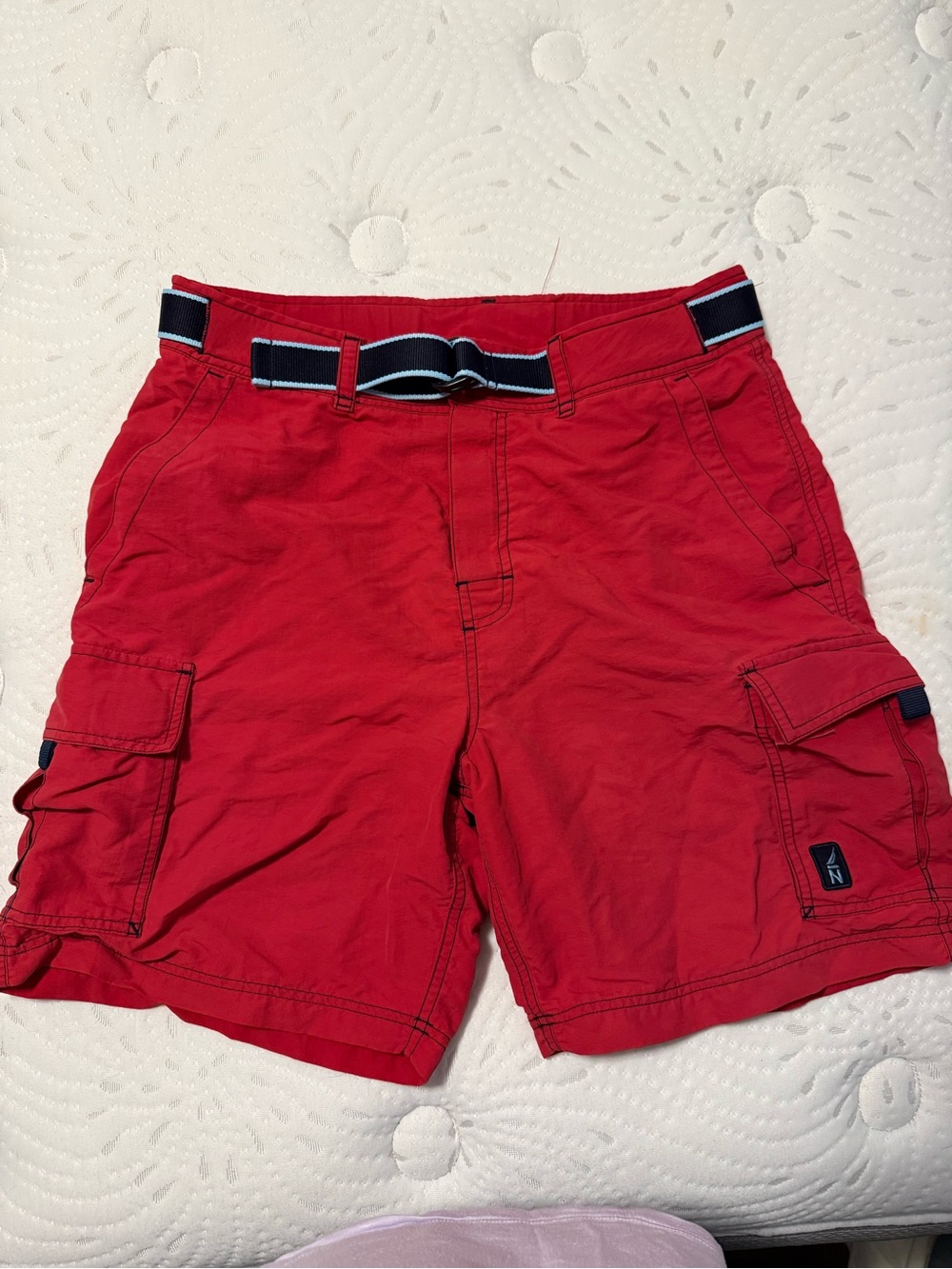 Nautica Red Men's Cargo Board Shorts with Navy Belt